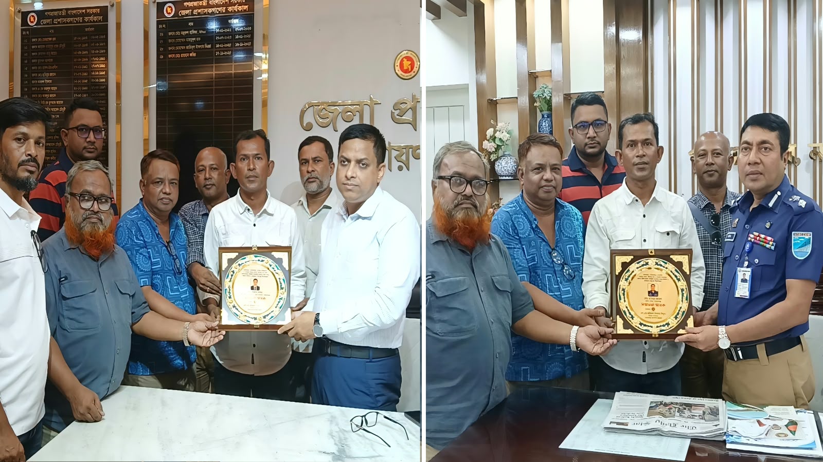 নারায়ণগঞ্জ ডিসি ও এসপিকে জার্নালিস্ট ইউনিটির সম্মাননা স্মারক প্রদান
